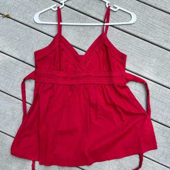 Deep red cotton tie back baby doll tank top medium w/ button detail fit n flare - Picture 4 of 9